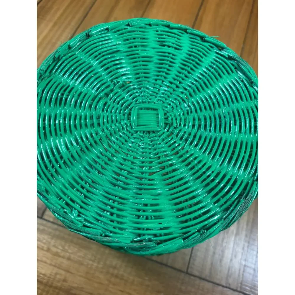 Green Wicker Wastebasket Planter Vintage Trash Can Shabby Chic Cottage BOHO